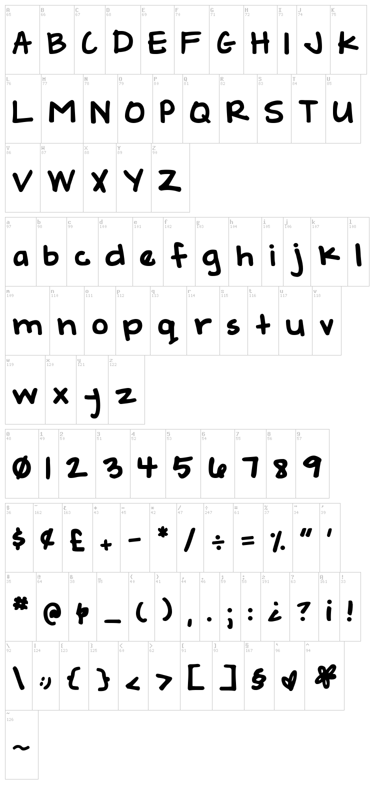 DJB Geeks Who Wear Glasses font map